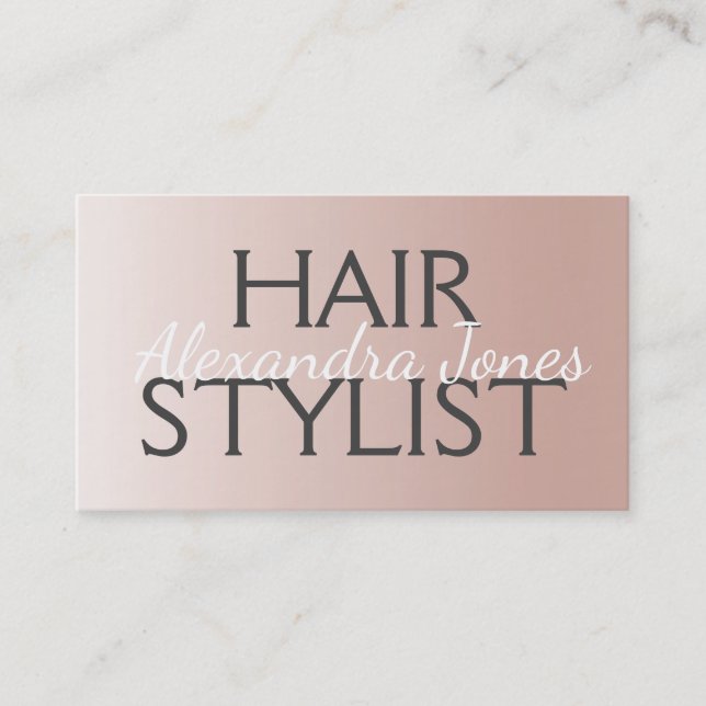 Blush Pink - Rose Gold Brushed Metal Hair Stylist Business Card (Front)