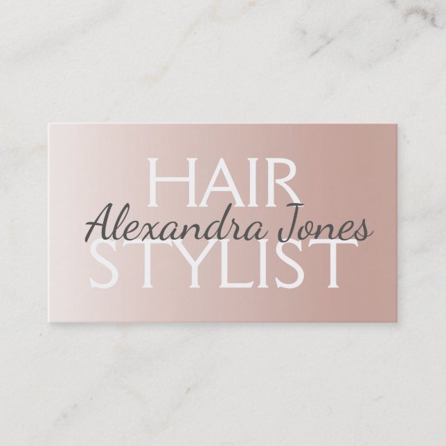 Blush Pink - Rose Gold Brushed Metal Hair Stylist Business Card (Front)