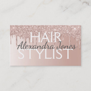Blush Pink - Rose Gold Brushed Metal Hair Stylist Business Card