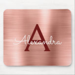 Blush Pink Rose Gold Burgundy Foil Monogram Name Mouse Pad<br><div class="desc">Rose Gold - Blush Pink and Burgundy Faux Brushed Metal Monogram Name Monogram Mousepad. This Mousepad can be customised to include your first name and is great for going back to school or birthday or holiday Christmas gift.</div>