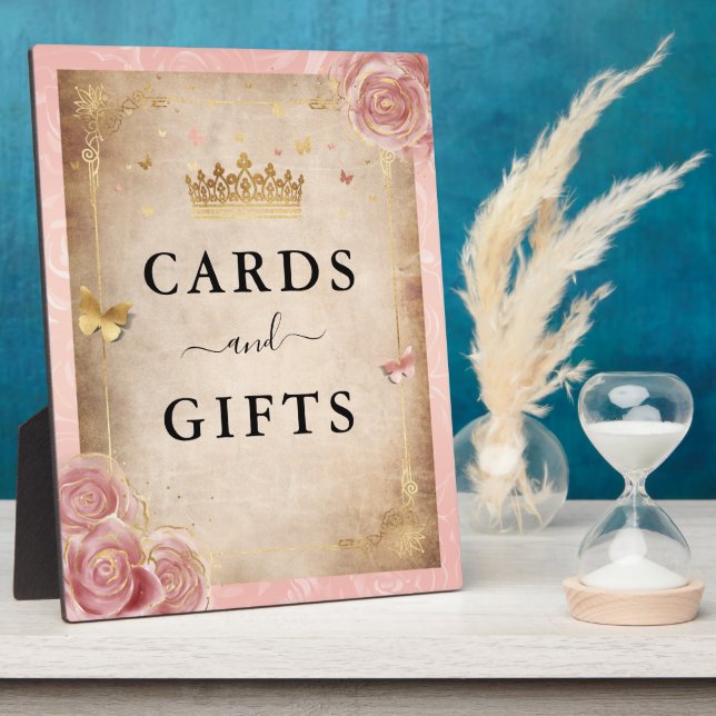 Blush Pink Rose Gold Cards and Gifts Sign Plaque (Side)