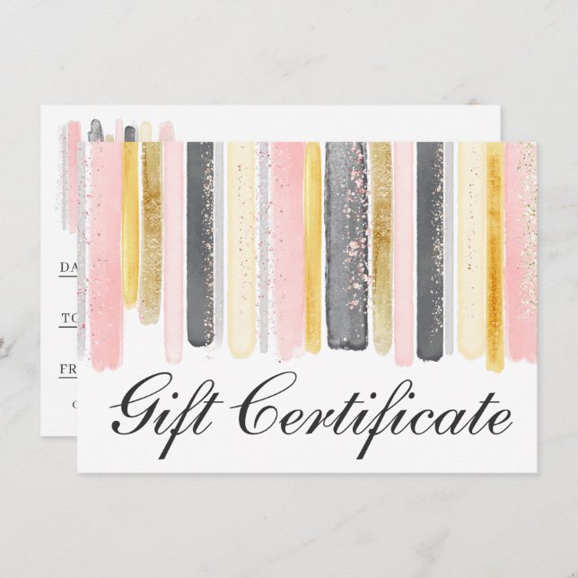 Blush Pink & Rose Gold Chic Gift Certificate Card (Front/Back)