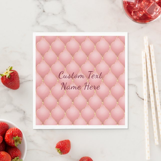Blush Pink Rose Gold Diamond Custom Text Napkins (Insitu)