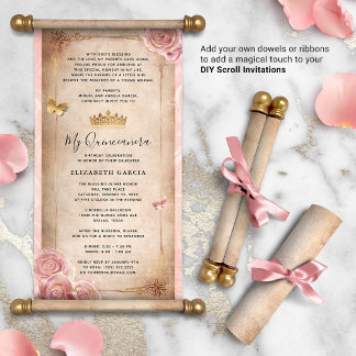 Blush Pink Rose Gold DIY Quince Scroll Invitations