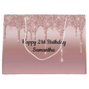 Blush Pink Rose Gold Dripping Glitter Personalised Large Gift Bag