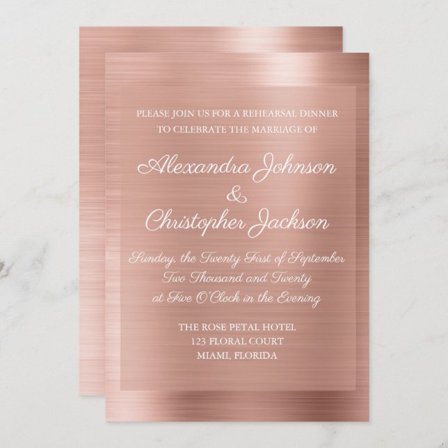 Blush Pink Rose Gold Elegant Rehearsal Dinner Invitation (Front/Back)
