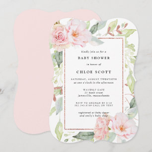 Blush Pink Rose Gold Floral Baby Shower Invitation