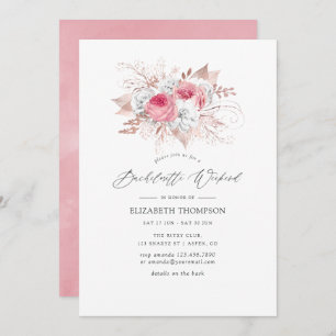 Blush Pink & Rose Gold Floral Bachelorette Weekend Invitation