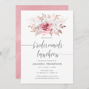 Blush Pink & Rose Gold Floral Bridesmaids Luncheon Invitation