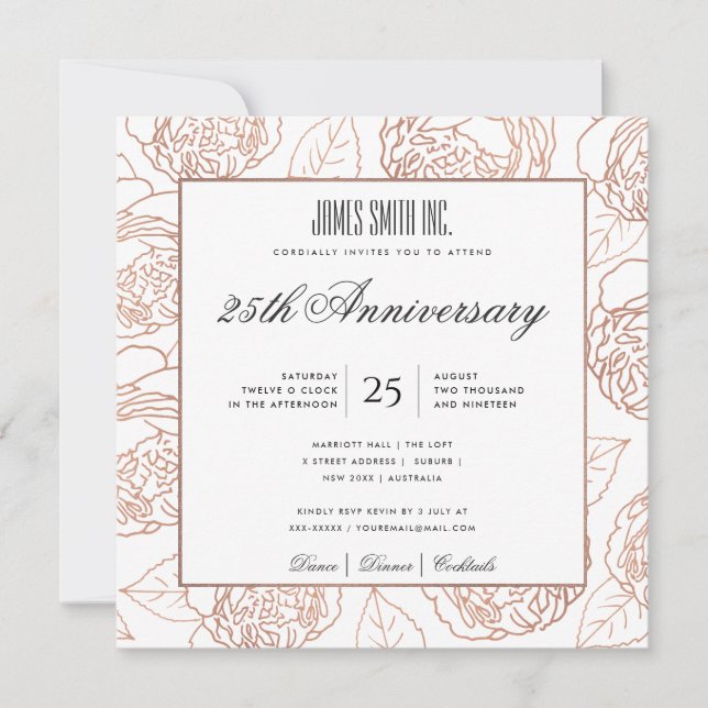 BLUSH PINK ROSE GOLD FLORAL CORPORATE PARTY EVENT INVITATION (Front)
