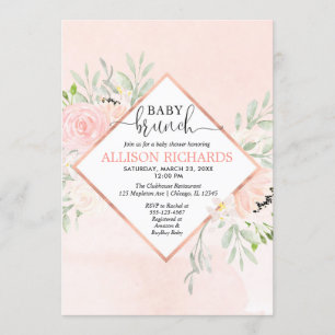 Blush pink rose gold floral girl baby brunch invitation