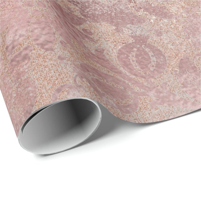 Blush Pink Rose Gold Floral Powder Grungy Metallic Wrapping Paper (Roll Corner)