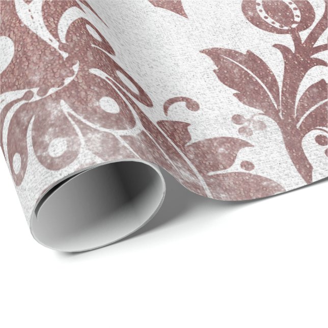 Blush Pink Rose Gold Floral Powder Grungy White Wrapping Paper (Roll Corner)