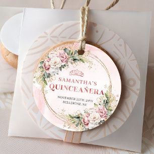 Blush Pink Rose Gold Floral Tag for Quince Favors