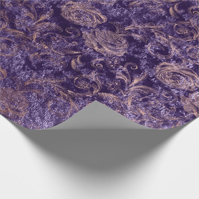 Blush Pink Rose Gold Floral Violet Purple Velvet Wrapping Paper (Corner)