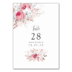 Blush Pink & Rose Gold Floral Wedding Table Number