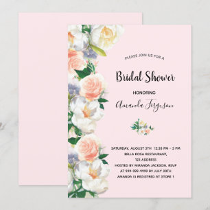 Blush pink rose gold florals bridal shower invitation