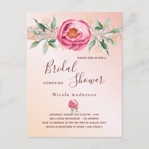 Blush pink rose gold florals bridal shower postcard