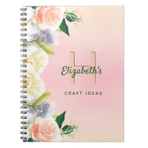 Blush pink rose gold florals monogram craft notebook