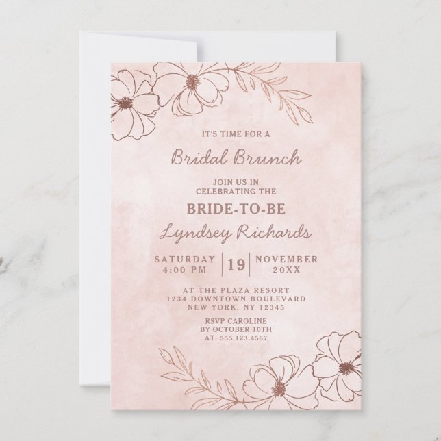 Blush Pink & Rose Gold Foil Bridal Brunch Shower Invitation (Front)
