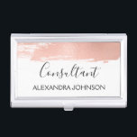 Blush Pink - Rose Gold Foil Brush Stroke Business Card Holder<br><div class="desc">Blush Pink - Rose Gold and White Foil Brush Stroke Trendy Consultant Minimalist Business Card Holder with black hand lettered elegant typography for the monogram. The Blush Pink - Rose Gold and White Foil Brush Stroke Business Card Holder can be customised for any profession. If the profession or name text...</div>