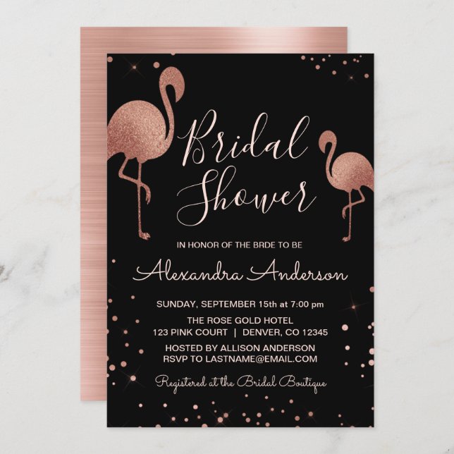Blush Pink - Rose Gold Foil Flamingo Bridal Shower Invitation (Front/Back)