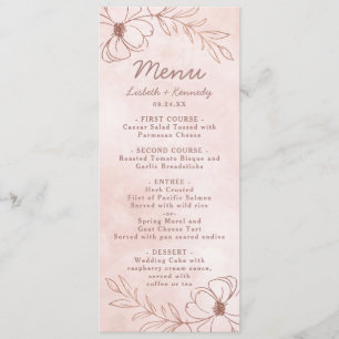 Blush Pink & Rose Gold Foil Floral Border Dinner Menu