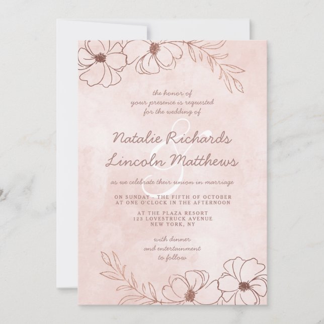 Blush Pink & Rose Gold Foil Floral Border Wedding Invitation (Front)