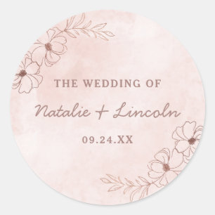 Blush Pink Rose Gold Foil Monogram Rustic Wedding Classic Round Sticker