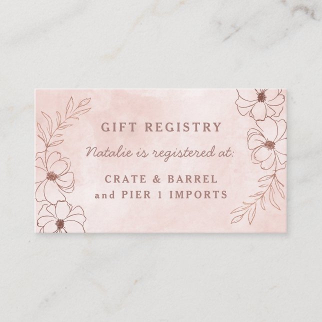 Blush Pink & Rose Gold Foil Shower Gift Registry Enclosure Card (Front)