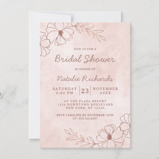 Blush Pink & Rose Gold Foil Wedding Bridal Shower Invitation (Front)