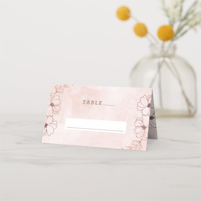 Blush Pink & Rose Gold Foil Wedding Table Number Place Card (Front)
