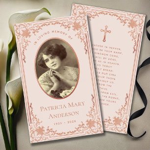 Blush Pink Rose Gold Funeral Memorial Prayer Card