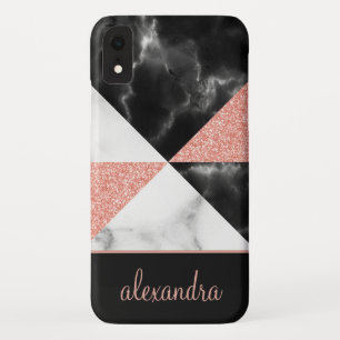 Blush Pink - Rose Gold Geometric Marble Luxury iPhone XR Case