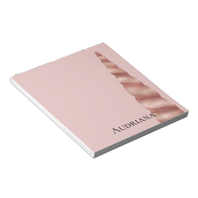 Blush Pink Rose Gold Glam Unicorn Personalised Notepad (Angled)