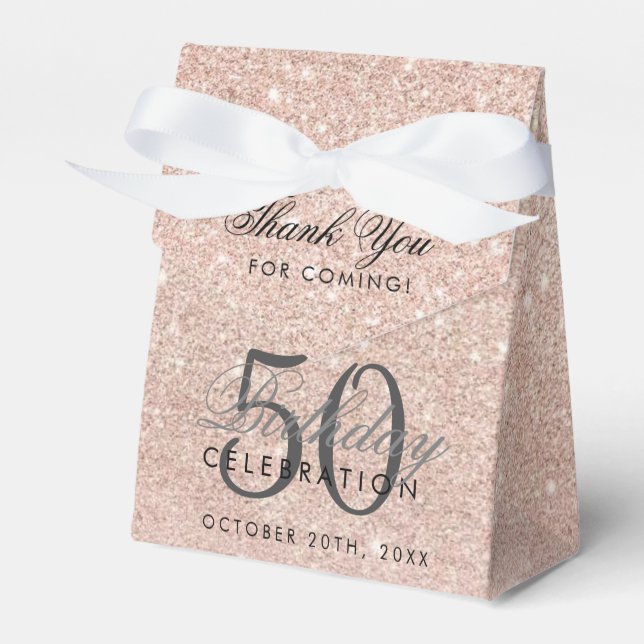 Blush Pink Rose Gold Glitter Birth Day Thank You F Favour Box (Front Side)