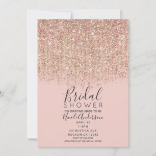 Blush Pink & Rose Gold Glitter Bridal Shower Invitation