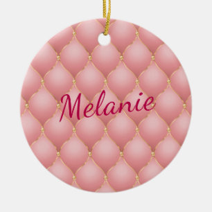 Blush Pink Rose Gold Glitter Diamond Custom Name Ceramic Ornament