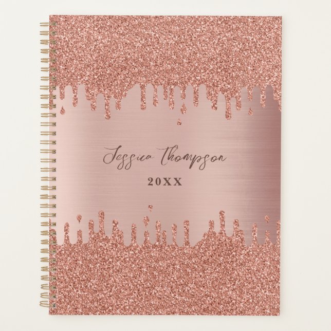 Blush Pink Rose Gold Glitter Drips Planner (Front)