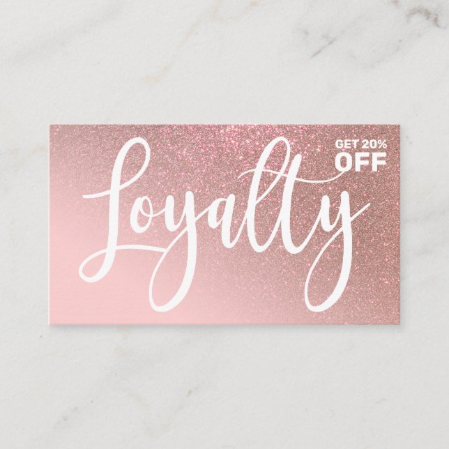 Blush Pink Rose Gold Glitter Gradient Typography Loyalty Card (Front)
