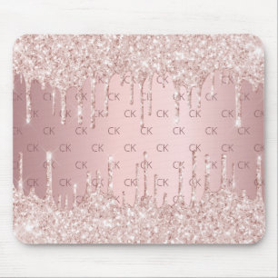 Blush pink rose gold glitter monogram initials mouse pad