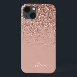 Blush Pink Rose Gold Glitter Monogram Name Case-Ma iPhone 13 Case<br><div class="desc">Rose Gold - Blush Pink Faux Sparkle and Dripping Glitter Brushed Metal Monogram Name and Initial Phone. This makes the perfect sweet 16 birthday,  wedding,  bridal shower,  anniversary,  baby shower or bachelorette party gift for someone that loves glam luxury and chic styles.</div>