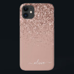 Blush Pink Rose Gold Glitter Monogram Name iPhone 11 Case<br><div class="desc">Rose Gold - Blush Pink Faux Sparkle and Dripping Glitter Brushed Metal Monogram Name and Initial Phone. This makes the perfect sweet 16 birthday,  wedding,  bridal shower,  anniversary,  baby shower or bachelorette party gift for someone that loves glam luxury and chic styles.</div>
