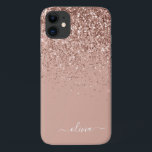 Blush Pink Rose Gold Glitter Monogram Name iPhone 11 Case<br><div class="desc">Rose Gold - Blush Pink Faux Sparkle and Dripping Glitter Brushed Metal Monogram Name and Initial Phone. This makes the perfect sweet 16 birthday,  wedding,  bridal shower,  anniversary,  baby shower or bachelorette party gift for someone that loves glam luxury and chic styles.</div>