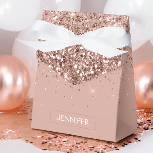 Blush Pink Rose Gold Glitter Monogram Name Favour Box