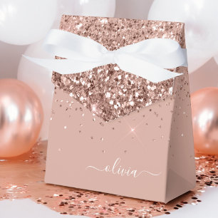 Blush Pink Rose Gold Glitter Monogram Name Favour Box