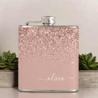 Blush Pink Rose Gold Glitter Monogram Name