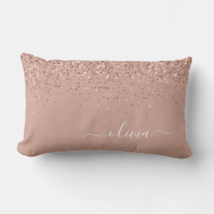 Blush Pink Rose Gold Glitter Monogram Name Lumbar Cushion