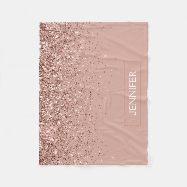 Blush Pink Rose Gold Glitter Monogram Name Luxury Fleece Blanket (Front)