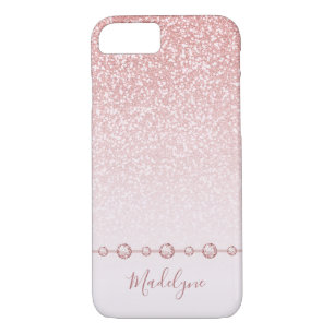 Blush Pink Rose Gold Glitter Ombre Rhinestone iPhone 8/7 Case